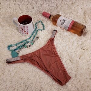 VS Brown Logo Crystals Rhinestones Sexy BRAZILIAN Large Nwt